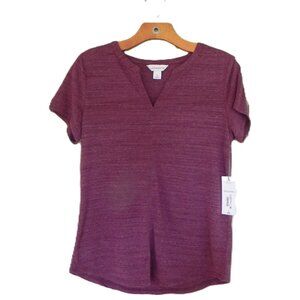 NWT Liz Claiborne Short Sleeve Shirt Maroon Small - subtle strip pattern